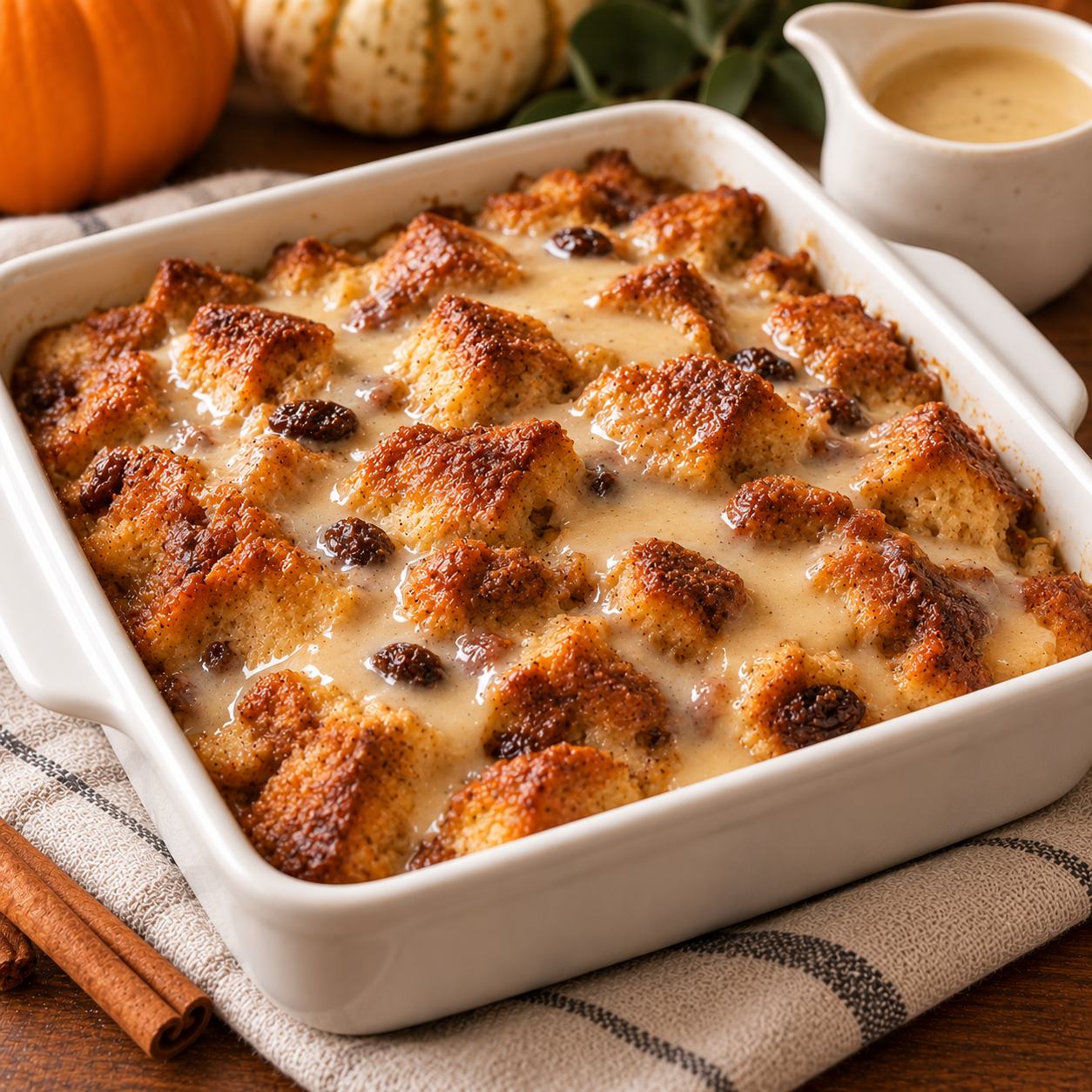 Homemade Bread Pudding with Rum Sauce